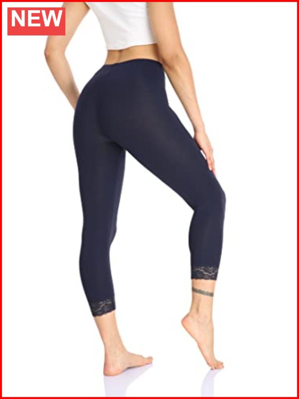 High Waist Capri Leggings Lace Trim Yoga Cropped Pants